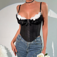 Bustier noir et blanc en dentelle patchwork