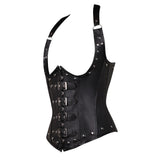 Corset noir en faux cuir avec armatures en spirale et boucles de décoration
