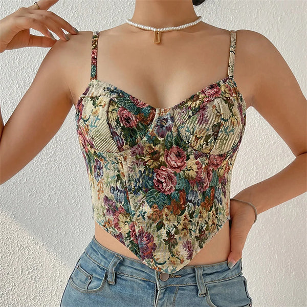 Corset bustier vert floral