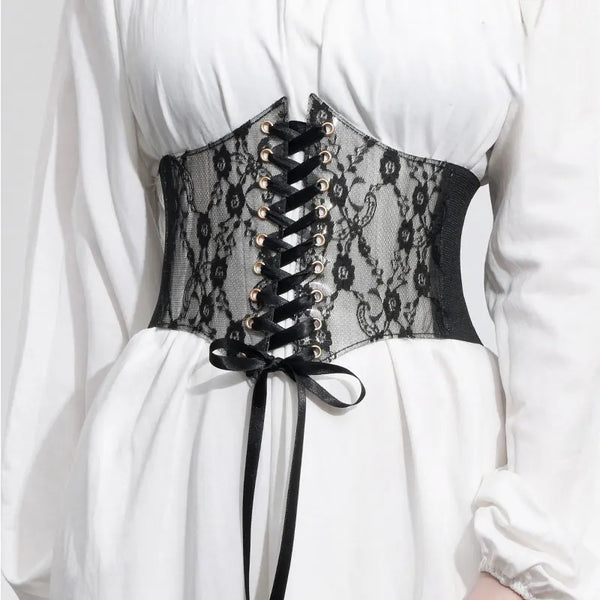 Ceinture corset avec broderie florale et fermeture à lacets