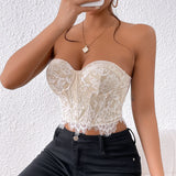 Corset blanc en dentelle avec soutien-gorge push-up