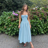 Robe corset bleu avec fine bretelles