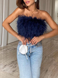 Bustier avec plumes bleue marine