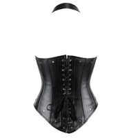 Corset sous-poitrine en faux cuir noir pour femmes avec bretelles