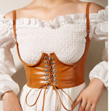 Ceinture Corset bustier avec lacets en faux cuir marron