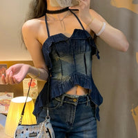 Haut de corset en jean dos nu