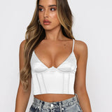 Top corset Pailleté blanc avec décolleté plongeant