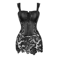 Robe corset noire gothique en simili cuir et bustier avec lacets