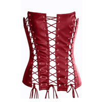 Corset bordeaux en similicuir pour femmes à fermeture réglable par lacet