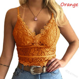 Bustier orange sexy en dentelle pour femmes, débardeur à col en V