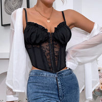 Top Bustier noir en petite dentelle sans manches