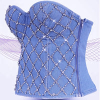 Corset en jean Denim pour Femmes avec Strass Diamant