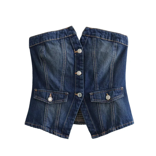 Corset veste en jean pour femme