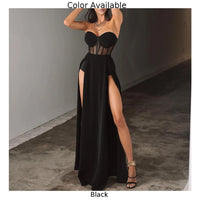 Robe corset bustier noire élégante sans manches à fente haute