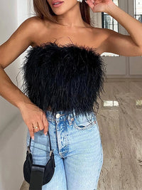 Top bustier à plumes noires