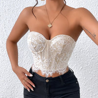 Bustier blanc en dentelle sexy à boucle sans bretelles