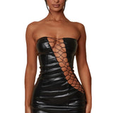 Robe bustier moulante en similicuir noir verni