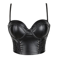 Corset bustier en similicuir noir push-up à bralette pour femmes