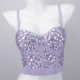 Top corset brillant violet avec bretelles