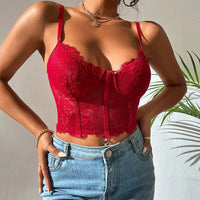 Bustier avec broderie rouge façon corset et bretelle