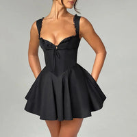 Robe corset noire courte évasée unie