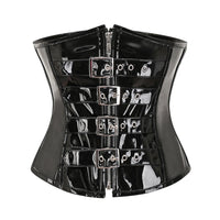 Corset en simili cuir noir pour femmes avec boucles