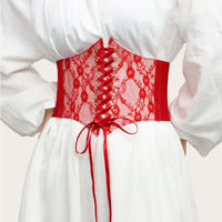 Ceinture corset rouge avec broderie florale et ruban