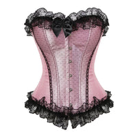 Corset bustier rose avec dentelle noire