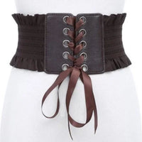 Corset ceinture marron élastique avec fermeture oeillet et lacet marron