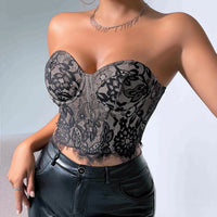 Crop top Bustier en dentelle noir à boucle