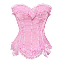 Corset rose avec nœud et dentelle