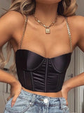 Top corset court en Satin et Chaîne Bretelles